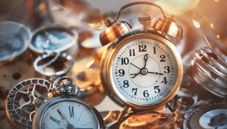 Illustration depicting the concept of urgency and immediate action, showing symbols like clocks, alarms, and rapid movement. Ideal for topics related to time management, deadlines, and emergency situations.の素材