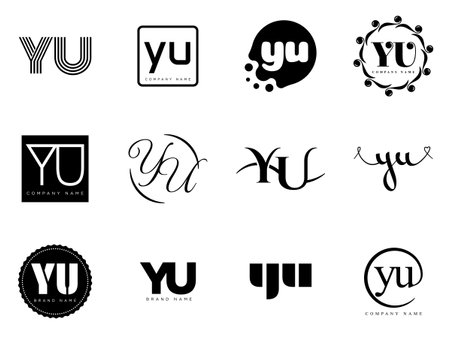 YU logo company template. Letter y and u logotype. Set different classic serif lettering and modern bold text with design elements. Initial font typography. Collection trendy business identity.のイラスト素材