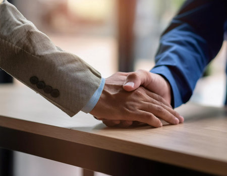 Close up image of a person helping another with a task, representing support, assistance, and teamwork.の素材
