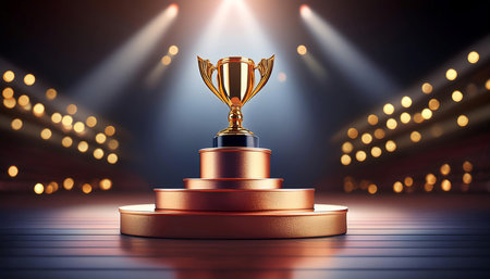 Illustration representing a podium and achievement, featuring symbols like medals, trophies, and victory stands symbolizing success, recognition, and excellence. Suitable for topics related to competitions, awards, and achievements.の素材