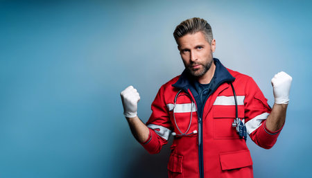 Depicting a medic or paramedic providing emergency medical care, illustrating healthcare, first aid, emergency response, medical assistance, and ambulance services.の素材