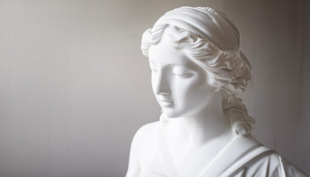 A statue of a woman standing in a room, showing the detailed craftsmanship and artistic expression of the sculpture.の素材