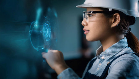 Close up image of an engineer working on a technical project, representing innovation, problem solving, and design.の素材