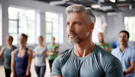 Illustration featuring a professional trainer guiding individuals or groups through training sessions, workshops, or exercises, symbolizing instruction, coaching, and personal development. Ideal for topics related to fitness, education, and professional training.の素材