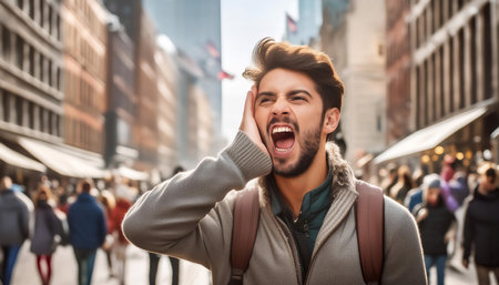 Illustration depicting noise urban pollution, emphasizing loud sounds, disturbance, and city life.の素材