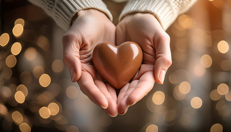 Hands holding a heart symbolizing caring and compassion, emphasizing empathy, love, and support.の素材