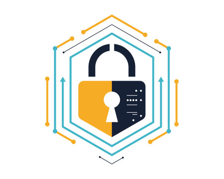 Cybersecurity lock icon representing digital data protection, network security, encryption technology, safeguarding sensitive information, preventing cyber threats, ensuring privacy, secure online communication, and protecting digital assets.のイラスト素材