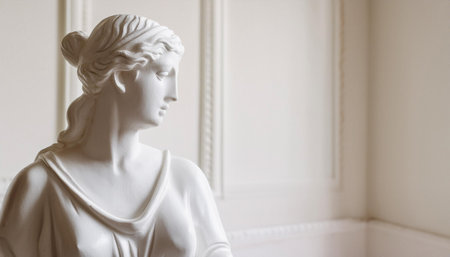 A statue of a woman standing in a room, showing the detailed craftsmanship and artistic expression of the sculpture.の素材