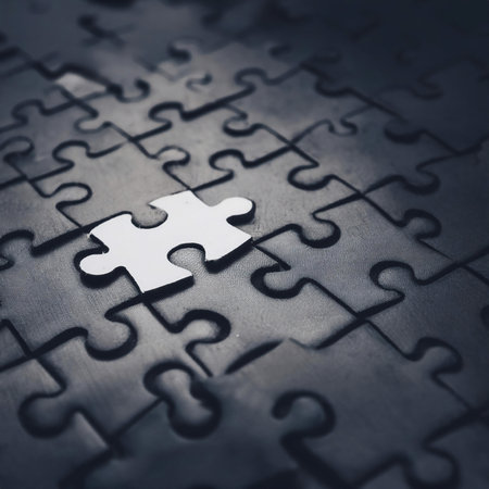 Illustration representing problem solving and puzzle pieces, featuring symbols like interconnected puzzle pieces, a magnifying glass, and a light bulb symbolizing solutions, discovery, and creativity. Ideal for topics related to critical thinking, strategy, and cognitive skills.の素材