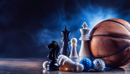 Close up of sports equipment and game pieces representing player and gameplay, ideal for topics related to sports, gaming, and competition.の素材