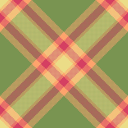 Damask seamless fabric plaid, olive textile pattern tartan. Merry texture check vector background in green and orange colors palette.のイラスト素材