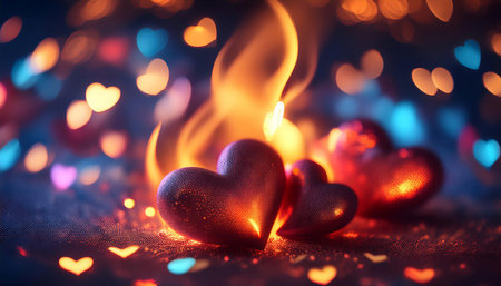 Illustration representing passion and enthusiasm, featuring symbols like hearts, flames, and vibrant colors symbolizing love, energy, and excitement. Ideal for topics related to motivation, creativity, and dedication.の素材