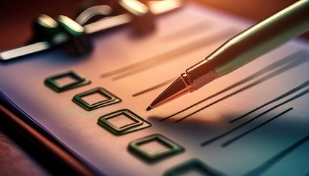 Close up of a checklist with completed tasks, highlighting productivity, organization, and achievement.の素材