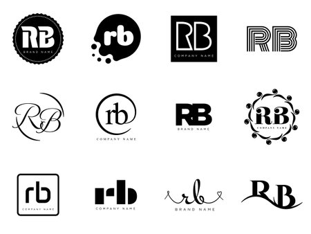 RB company template. Letter r and b. Set different classic serif lettering and modern bold text with design elements. Initial font typography. Collection trendy business identity.のイラスト素材