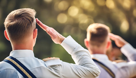 Military honor ceremony with veterans saluting, capturing respect and recognition for their service and dedication.の素材