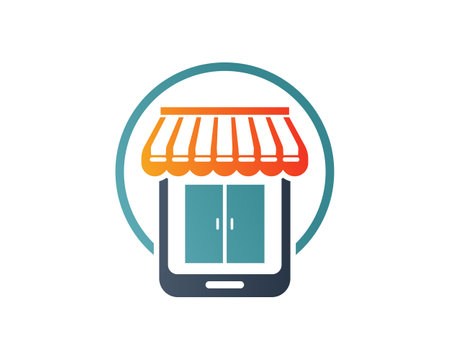 Shopping store logo for mobile e-comerce and local market branding. Online shop icons simple minimalist sign for payments, shipping and sale, vector illustration.のイラスト素材