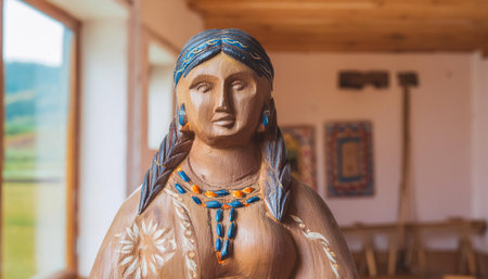 A statue of a woman standing in a room, showing the detailed craftsmanship and artistic expression of the sculpture.の素材