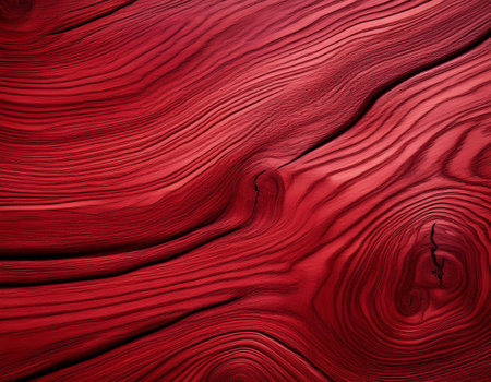 Close-up illustration of a rich red wood texture, highlighting its detailed grain patterns and vibrant color. Ideal for themes related to natural materials, woodworking, and interior design.の素材