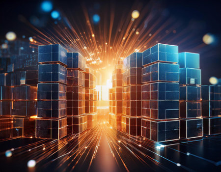 An image illustrating the concept of blockchain technology, focusing on its decentralized nature and its applications in secure digital transactions and data management.の素材