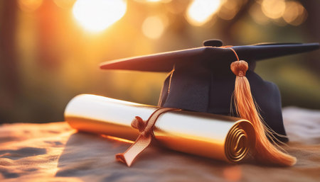 Graduation diploma representing academic degree, emphasizing education, achievement, and success.の素材