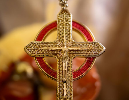 Close up image of a religious symbol, symbolizing faith, spirituality, and belief.の素材
