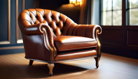 Close-up illustration of a luxury leather armchair, emphasizing its plush texture and refined design in a high-end environment. Ideal for topics related to luxury home decor, premium furniture, and comfort.の素材