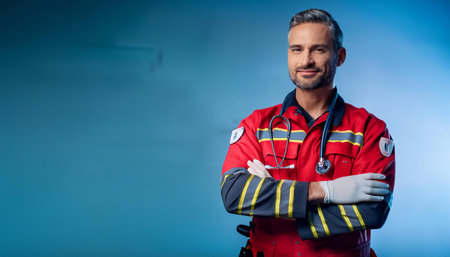 Depicting a medic or paramedic providing emergency medical care, illustrating healthcare, first aid, emergency response, medical assistance, and ambulance services.の素材