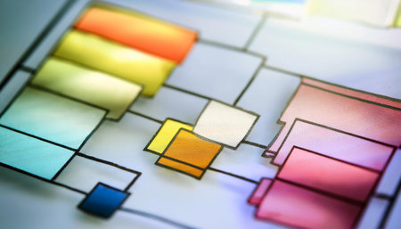 Close up image of a flowchart showing various steps of a process, representing workflow, stages, and methodology.の素材