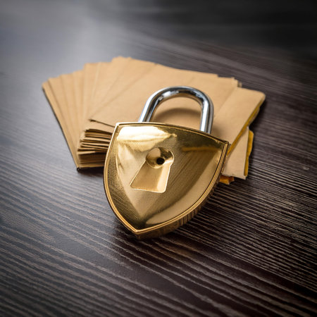 Illustration representing privacy and confidentiality, featuring symbols like a padlock, shield, and confidential documents symbolizing protection, security, and secrecy. Perfect for topics related to personal data, private information, and secure communication.の素材