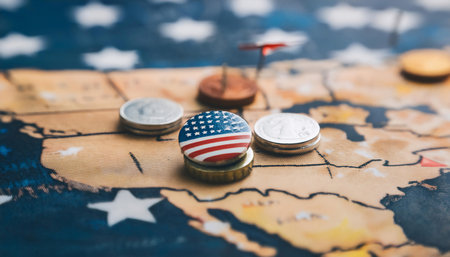 Illustration representing the United States with symbols like the American flag, the Statue of Liberty, and iconic landmarks, symbolizing national identity, patriotism, and American culture. Ideal for topics related to US history, national pride, and American symbols.の素材