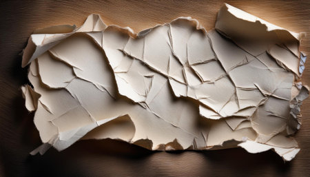 A close-up of a torn note showing frayed edges and crumpled texture, ideal for themes related to personal messages, reminders, and creative design. Perfect for adding a distressed or vintage touch.の素材