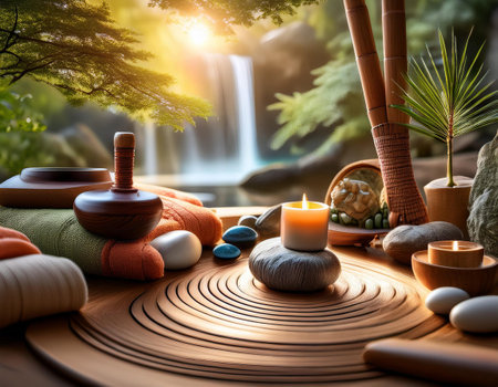 Close-up illustration of a wellness journey, showing healthy habits, self-care practices, and holistic health. Ideal for discussions on personal well-being, lifestyle changes, and health improvement.の素材