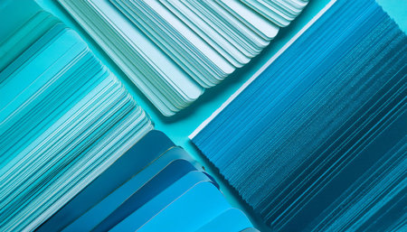 Illustration depicting the concept of the color cyan and its applications, featuring elements like color palettes, design swatches, and cyan themed visuals, symbolizing color theory, design, and visual aesthetics. Ideal for topics related to graphic design, color theory, and digital art.の素材