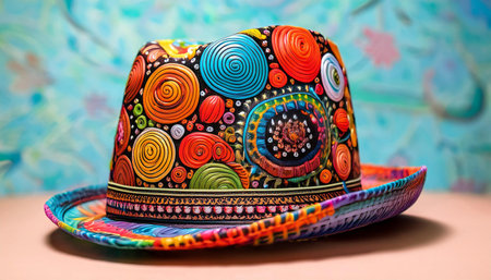 Close-up illustration of a funky and funny hand hat, adorned with creative doodles instead of a traditional hat. Ideal for discussions on playful fashion, creative design, and humorous accessories.の素材