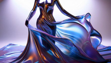 Close-up illustration of a cutting-edge liquid dress, showing its unique fluid design and innovative material. Ideal for discussions on avant-garde fashion, modern textiles, and futuristic clothing.の素材