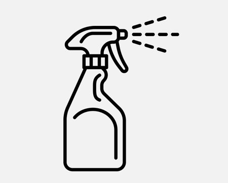 Clean icon of fluid spray in cleaning bottle with aerosol. Sign tool for water gas nozzle, disinfection, hygiene spatter.のイラスト素材