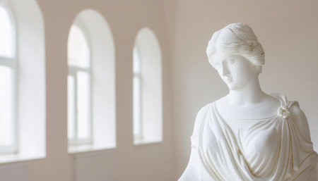 A statue of a woman standing in a room, showing the detailed craftsmanship and artistic expression of the sculpture.の素材