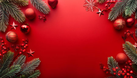 A bright red Christmas background featuring subtle holiday patterns and accents, creating a vibrant and festive atmosphere.の素材