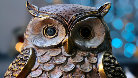 An owl statue symbolizing wisdom and knowledge, emphasizing intelligence, insight, and education.の素材