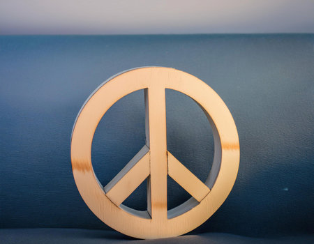 Close up image of a peace symbol on a calm background, representing harmony, tranquility, and unity.の素材
