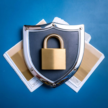 Illustration representing privacy and confidentiality, featuring symbols like a padlock, shield, and confidential documents symbolizing protection, security, and secrecy. Perfect for topics related to personal data, private information, and secure communication.の素材