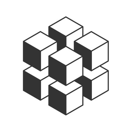 Cube logo, geometric vector design. Black and white Box logotype company, trendy technology emblem in isometric 3D style.のイラスト素材