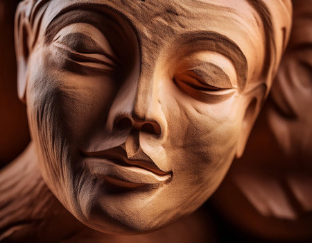 Close-up illustration of a detailed clay sculpture, highlighting its textured surface and intricate craftsmanship. Ideal for topics related to art, pottery, and creative expression.の素材