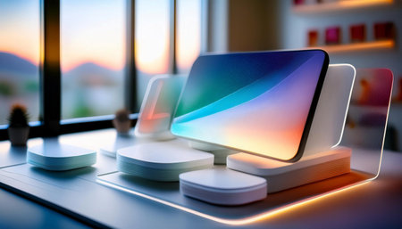 A UI design following the classmorphism style, characterized by subtle shadows, smooth textures, and soft, layered elements creating a minimalist yet modern aesthetic.の素材