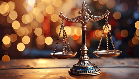Concept illustrating the symbol of justice represented by scales, emphasizing fairness, balance, and the law.の素材