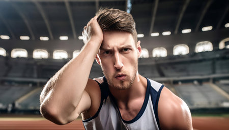 Athlete experiencing loss in a competition, showcasing emotions of defeat, determination, and the spirit of sportsmanship.の素材