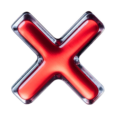 A glossy red X sign placed on a sleek black surface, creating a sharp contrast. The sign reflects light, drawing attention to its bold color and shape.の素材