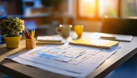 Close up of project planning and development elements, ideal for topics related to business, organization, and project management.の素材