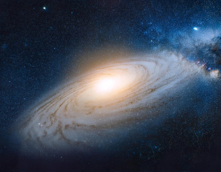 Close up image of a galaxy in space, capturing the beauty of cosmic structures and celestial bodies.の素材