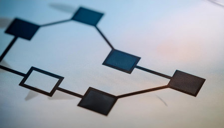 Close up image of a flowchart showing various steps of a process, representing workflow, stages, and methodology.の素材